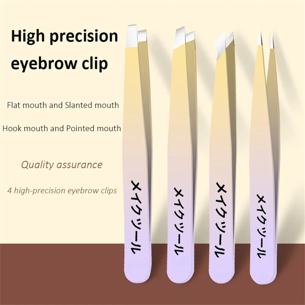 Ouriner Eyebrow Tweezers Set 4 Pcs Stainless Steel Eyebrow Forceps Professional Beauty Tool Set For Facial Hair Inward Growing Beauty Fashion