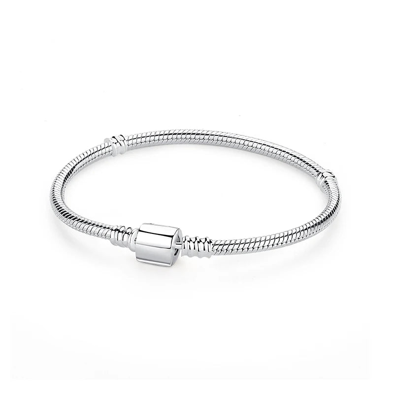 Original 925 Sterling Silver Bracelets Bangles Love Heart Clip Charms Beads Snake Chains For Women Rose Gold DIY Luxury Jewelry Beauty World Shop