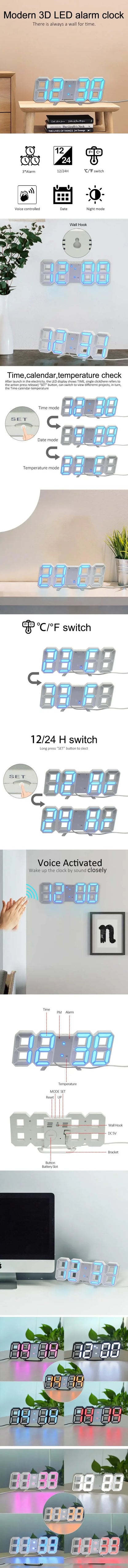 Purchase Products Clock 3D LED Digital Alarm Clock Wall Clock Time/date/temperature For Home/kitchen/office Clocks Decor Garden Beauty World Shop