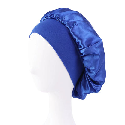 New Women's Satin Solid Wide-brimmed Sleeping Hat Unisex Head Wrap Elastic Band Cap Hair Care Bonnet Night Hat bonnet de nuit Beauty Fashion