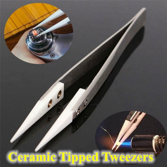Ceramic Tipped Stainless Steel Tweezers Tips Heat Pointed Resistant Tweezer Electronic Soldering Tweezers Fine Pointed Tip Beauty World Shop