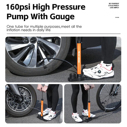 WEST BIKING 160PSI Bike Pump With Gauge Portable Stainless Steel Bike Pump Schrader Presta Valve Inflator Bike Accessories Beauty World Shop