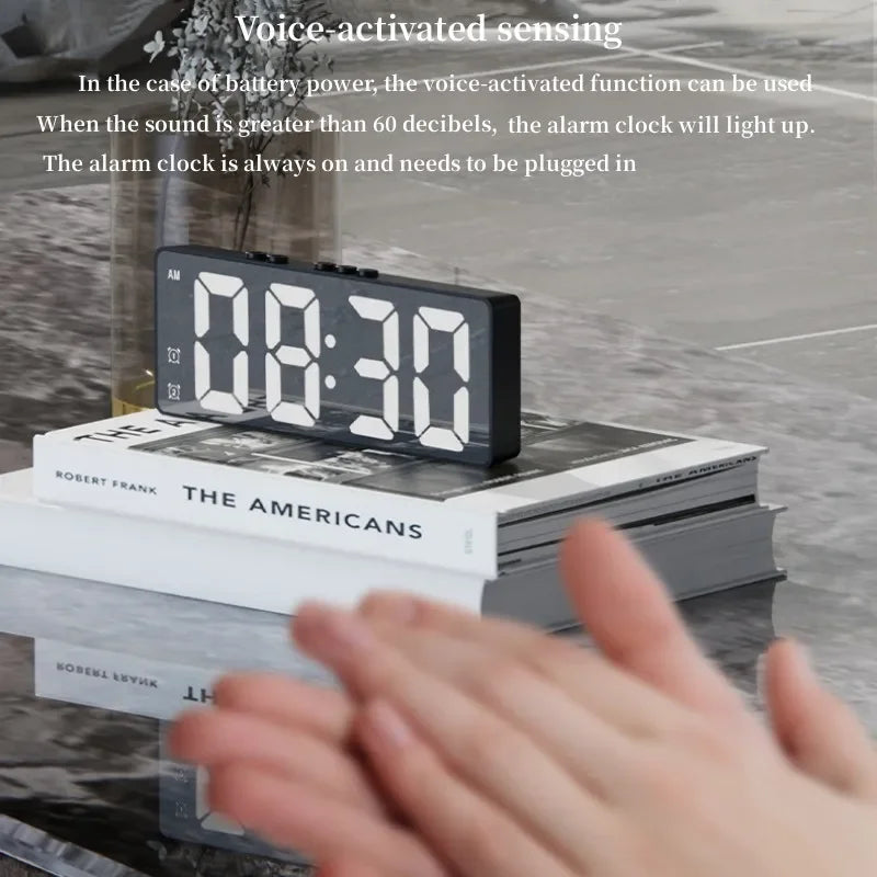 LED Electronic Mirror Alarm Clock Digital Clock Sound Control Temperature Clock Desktop Decoration Beauty World Shop