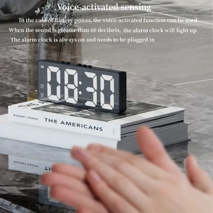 LED Electronic Mirror Alarm Clock Digital Clock Sound Control Temperature Clock Desktop Decoration Beauty World Shop