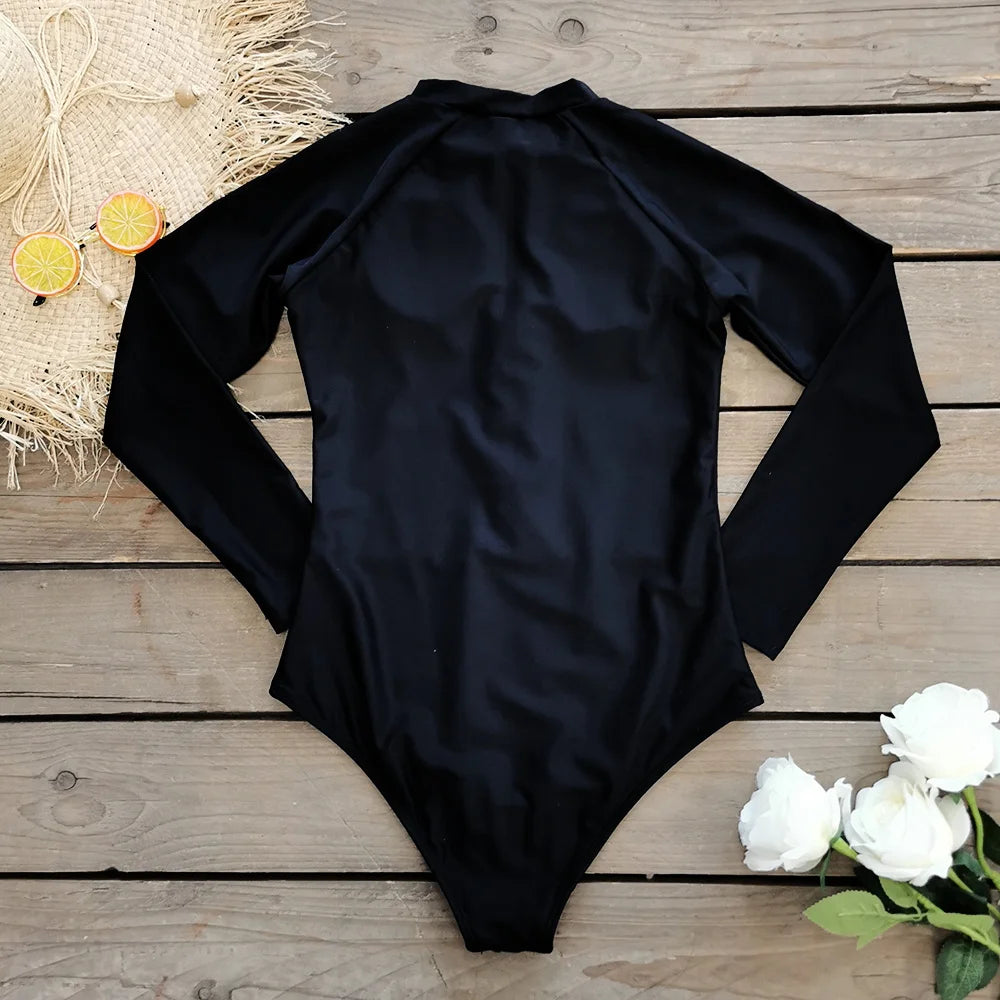 2026 Surfing Sport Swimsuit Long Sleeves Women One Piece Swimsuit  Swimwear Solid Monokini Bathing Suit Tropical Bodysuit Female Beauty World Shop