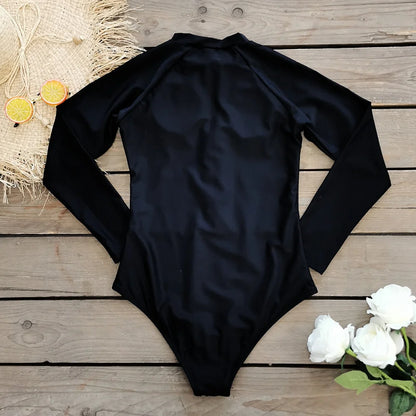 2026 Surfing Sport Swimsuit Long Sleeves Women One Piece Swimsuit  Swimwear Solid Monokini Bathing Suit Tropical Bodysuit Female Beauty World Shop