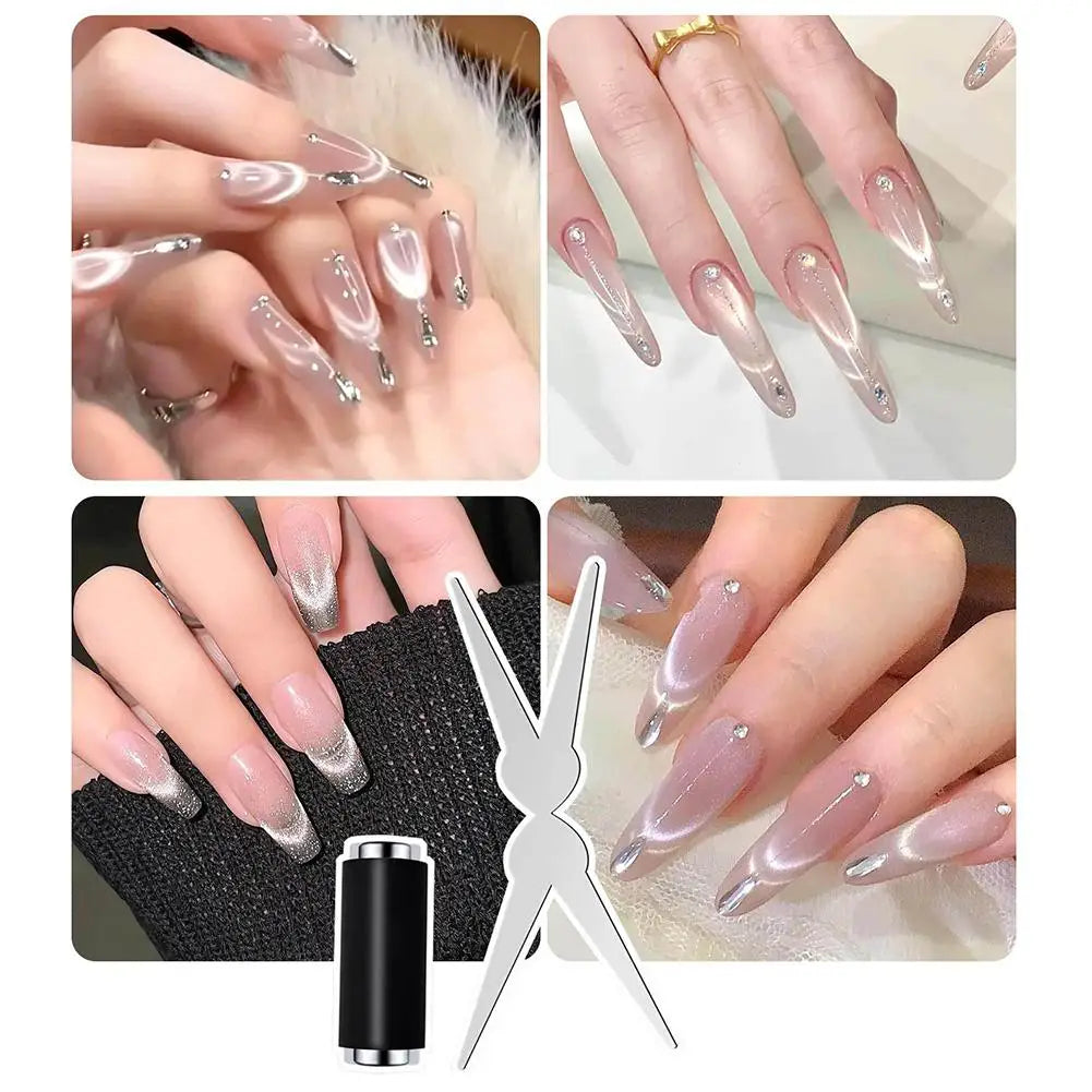 Double-head French Nail Art Magnet Set Cat Eye Magnetic Rod Combination Nail Art DIY V-Shaped Effect Gel Nail Polish Magnet Beauty Trend Shop