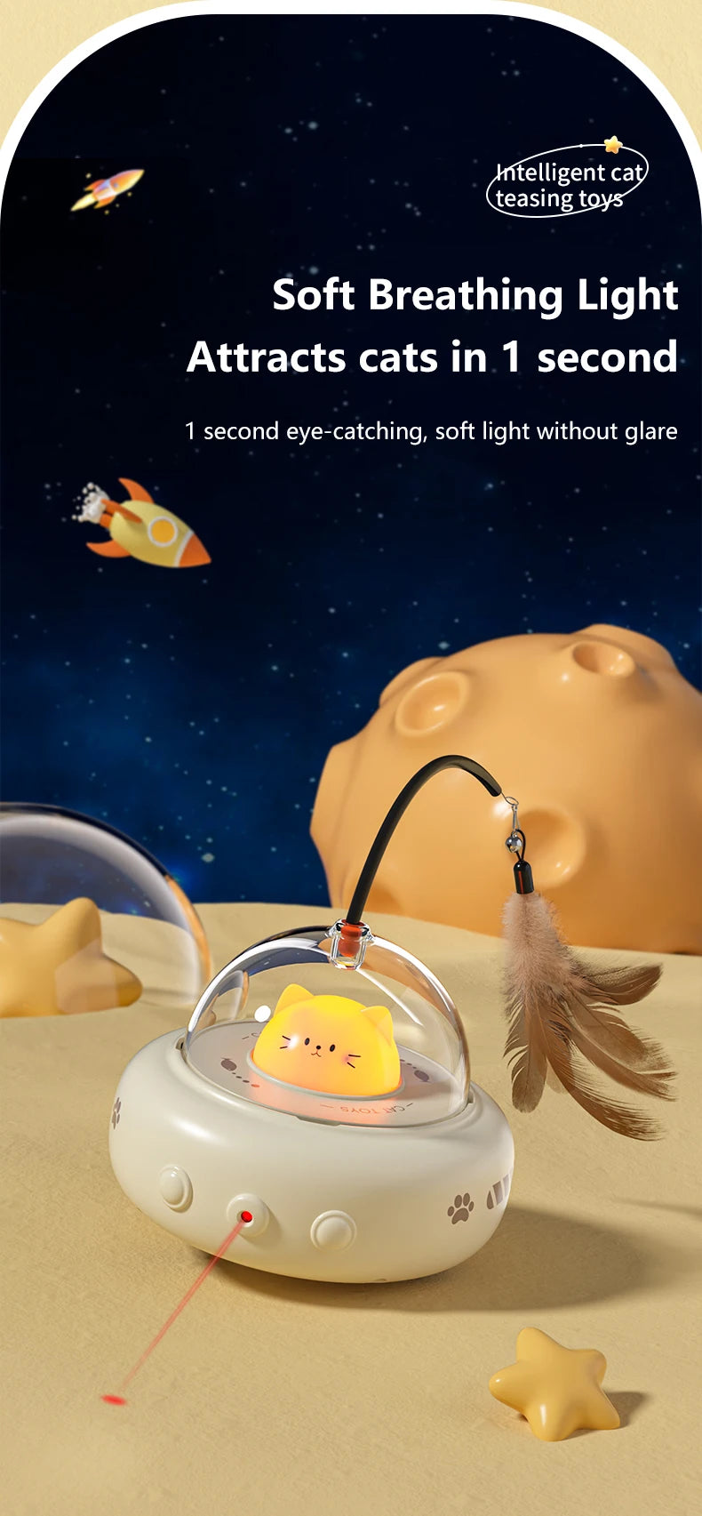 Smart Teaser Cat Toy Electric UFO Cat Teaser Stick With Bell Training Pet Toys Replaceable Feather Interactive Cat Supplies Beauty World Shop