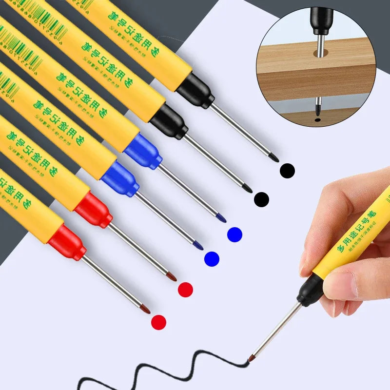 6pcs/set 33mm Red/Blue/Black Long Head Marking Pen Woodworking Decoration Deep Hole Waterproof Pen Multipurpose Marking Tool Beauty World Shop