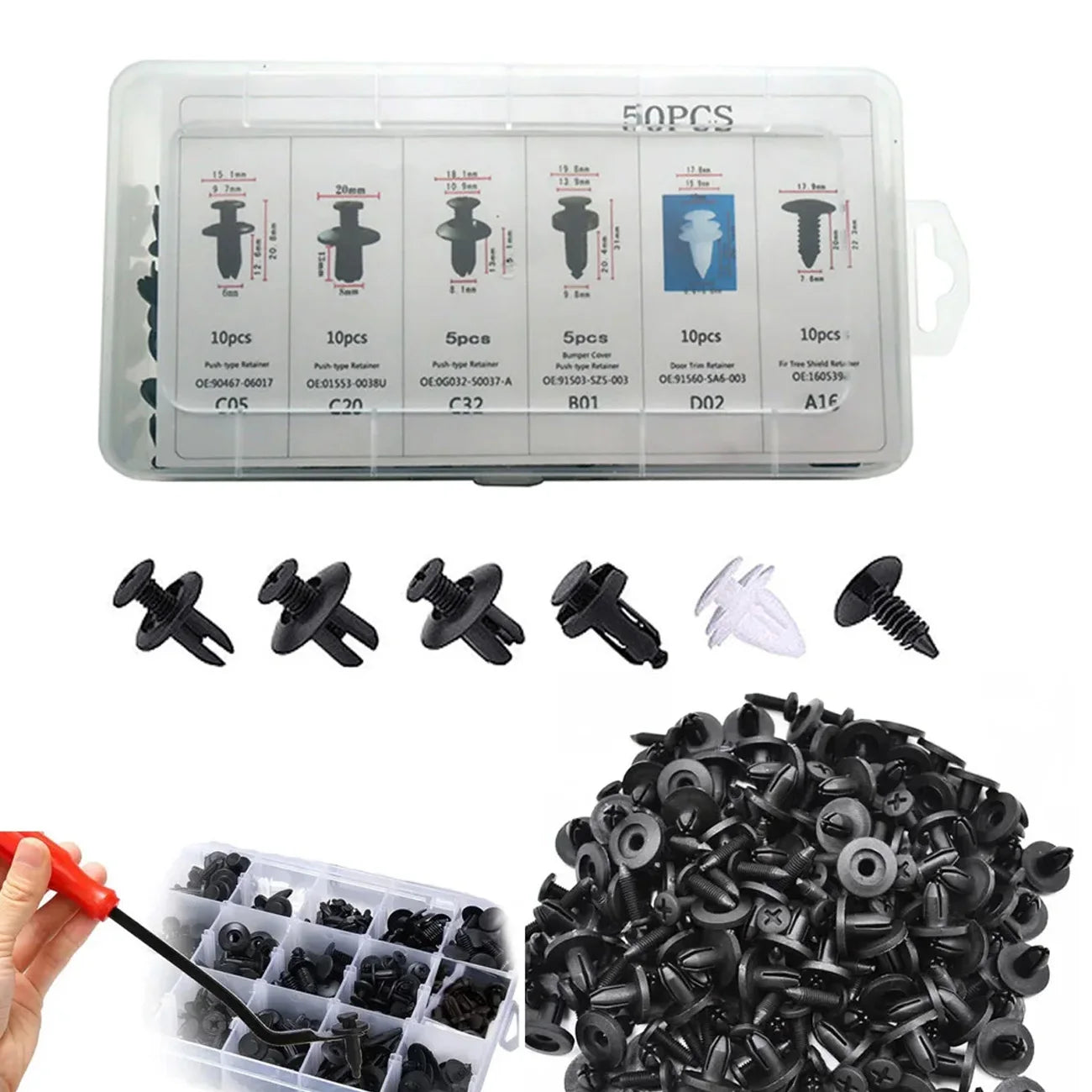 Auto Fastener Clip Mixed Car Body Push Retainer Pin Rivet Bumper Door Trim Panel Fastener Kit Car Clip 100/50 Box /Bag packaging Beauty World Shop