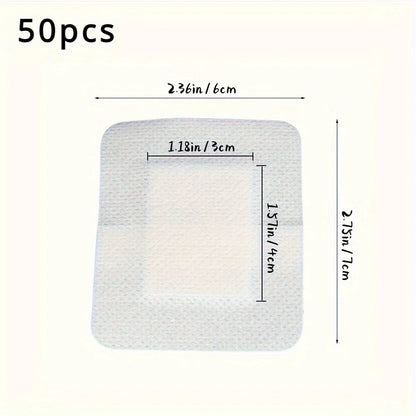 50pcs Large Size Hypoallergenic Non-woven Medical Adhesive Wound Dressing Band Aid Bandage Large Wound First Aid 6*7cm Beauty World Shop
