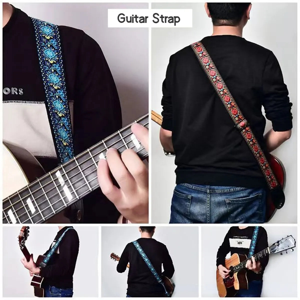 Embroidered Print Guitar Strap Vintage Ethnic Style Adjustable Strap for Folk Electric Guitar Bass Ukulele Guitar Accessories Beauty World Shop