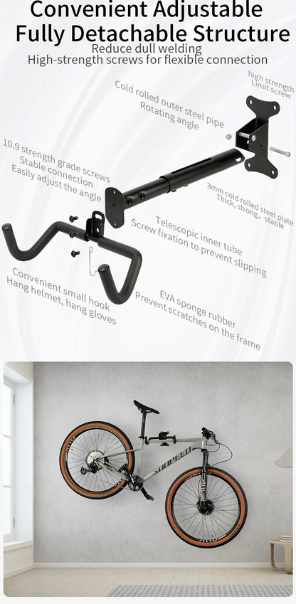 1PCS Wall Beam Stretchable Stand MTB Hanging Holder Room Wall Mounted Bicycle Rack 360 Degree Rotating Heavy Duty Storage Rack Beauty World Shop