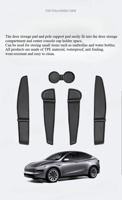 For Tesla Model Y Juniper 2025 Car Door Storage Pad 5PCS TPE Central Control Water Cup Holder Mat Organizer Tray Car Accessories Beauty World Shop