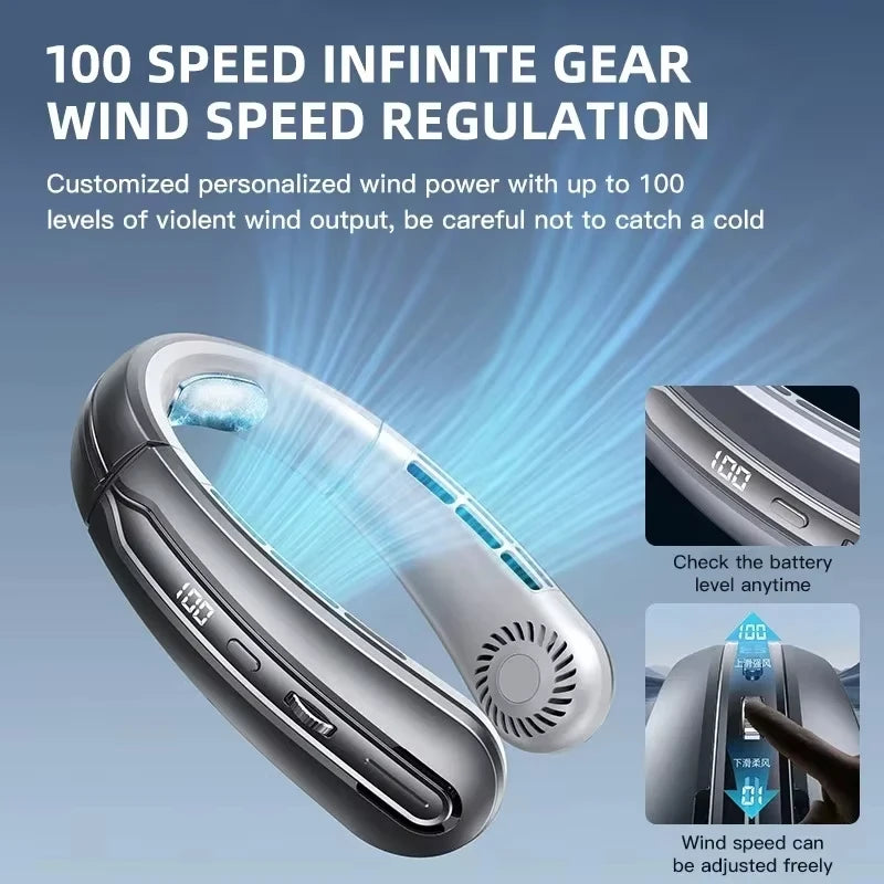 8000mAh Hanging Neck Fan Portable Bladeless USB Rechargeable Mute LED Digital Display Air Cooler Hands Free Fan for Home Outdoor Beauty World Shop