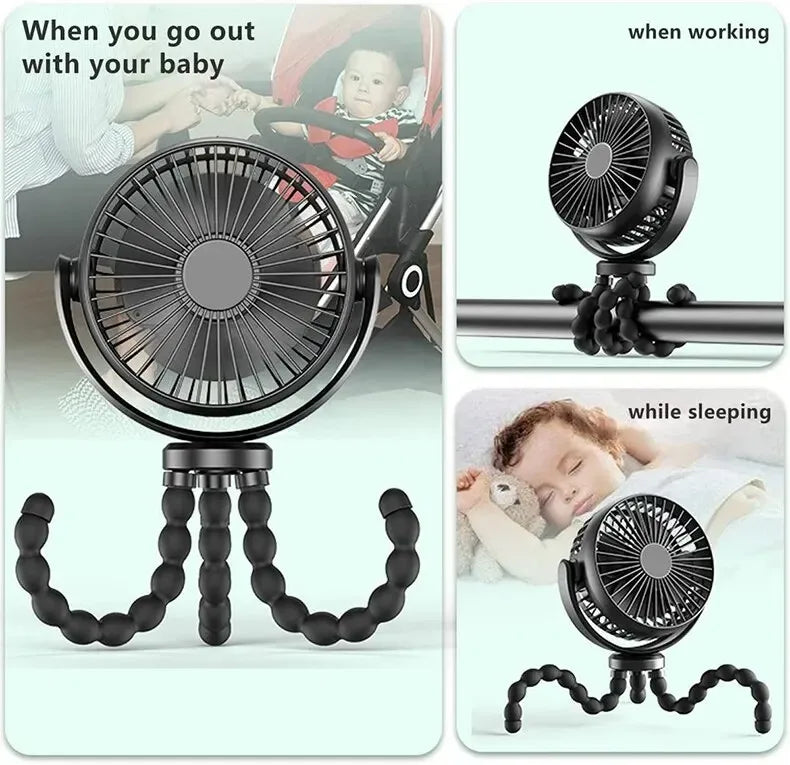 New 5200 mah multi-functional stroller Mini fan Portable USB charging small fan Mobile phone seat outdoor handheld Octopus fan