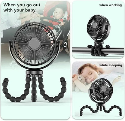 New 5200 mah multi-functional stroller Mini fan Portable USB charging small fan Mobile phone seat outdoor handheld Octopus fan