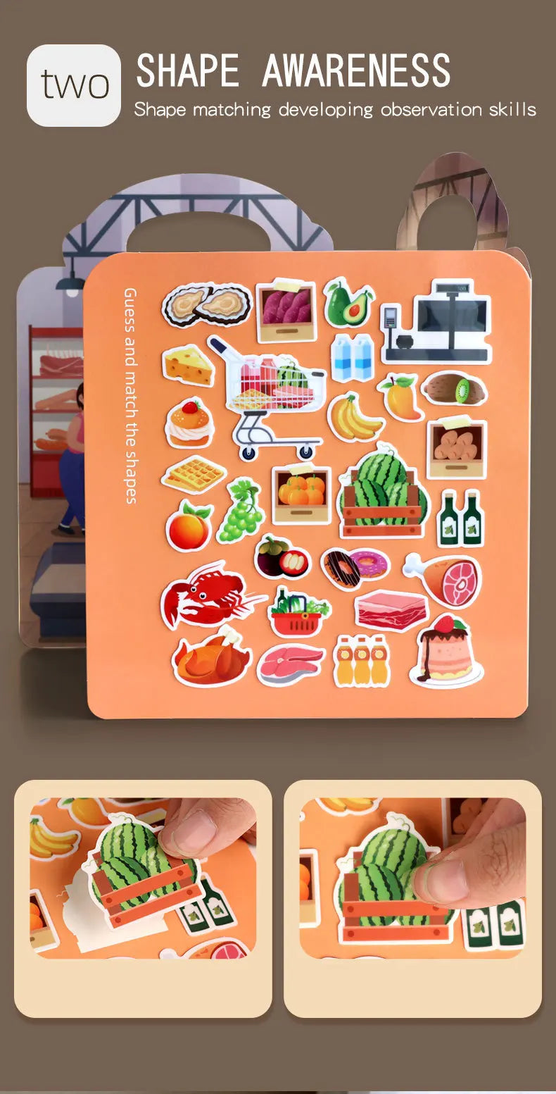 1 Book Jelly Sticker Book Quiet Book DIY Fun for Children's Scene Stickers Repeatedly Paste Puzzle Sticker Book Beauty World Shop