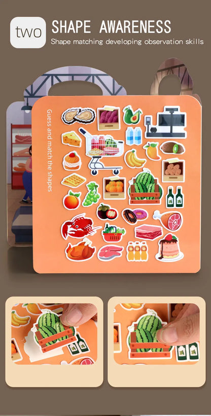 1 Book Jelly Sticker Book Quiet Book DIY Fun for Children's Scene Stickers Repeatedly Paste Puzzle Sticker Book Beauty World Shop