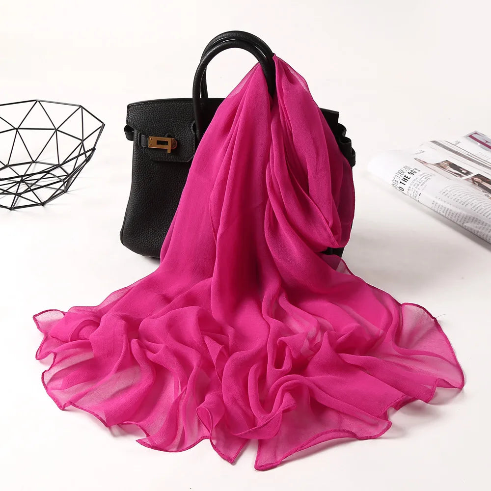 Fashion Four Seasons Women Plain Color Thin Soft Beach Thin Silky Georgette Scarf Shawls Long Wraps Beach Sunscreen Hijab Beauty World Shop