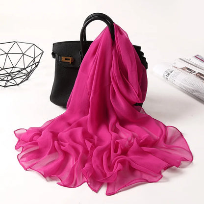 Fashion Four Seasons Women Plain Color Thin Soft Beach Thin Silky Georgette Scarf Shawls Long Wraps Beach Sunscreen Hijab Beauty World Shop