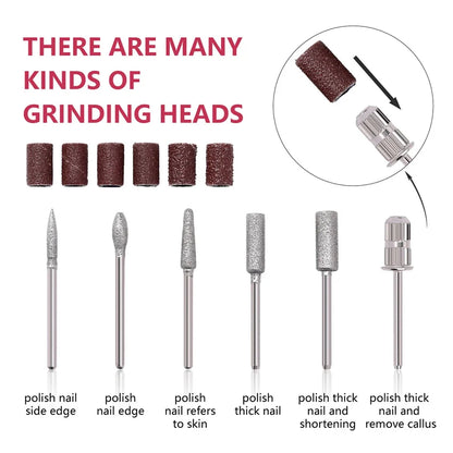 Professional 6-in-1 Electric Nail Drill Set - Nail File Pen for Filing, Polishing & Exfoliating
