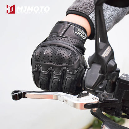 With CE Approved Summer Retro Perforated Leather Motorcycle Gloves Men Women Full Finger Motocross Dirt Biker Glove Guantes Moto Beauty World Shop
