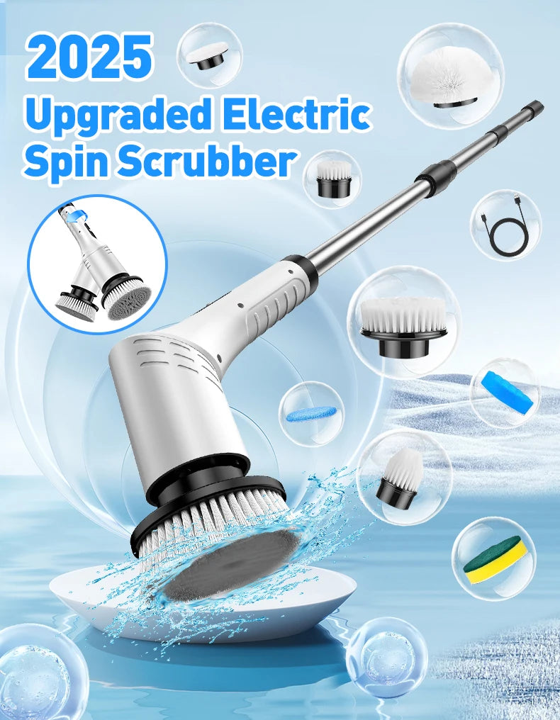 Upgraded electric rotary brush, with a display screen, fully waterproof, and adjustable handle brush head,a home cleaning wonder