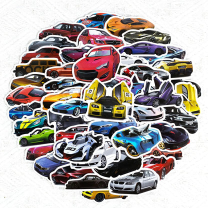 50pcs Cool Car Sticker, Racing Car Sticker and Decals for Kids, Phone Case, Guitar, Scooter, Laptop, Kettle Decoration Stickers Beauty World Shop