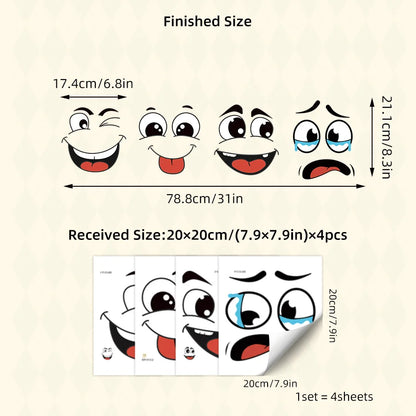 4 sheets/Set Cartoon Face Stickers,Self-Adhesive, Plastic Surface Compatible,Home Decoration Suitable for Trash Can, oilet Decor Beauty World Shop