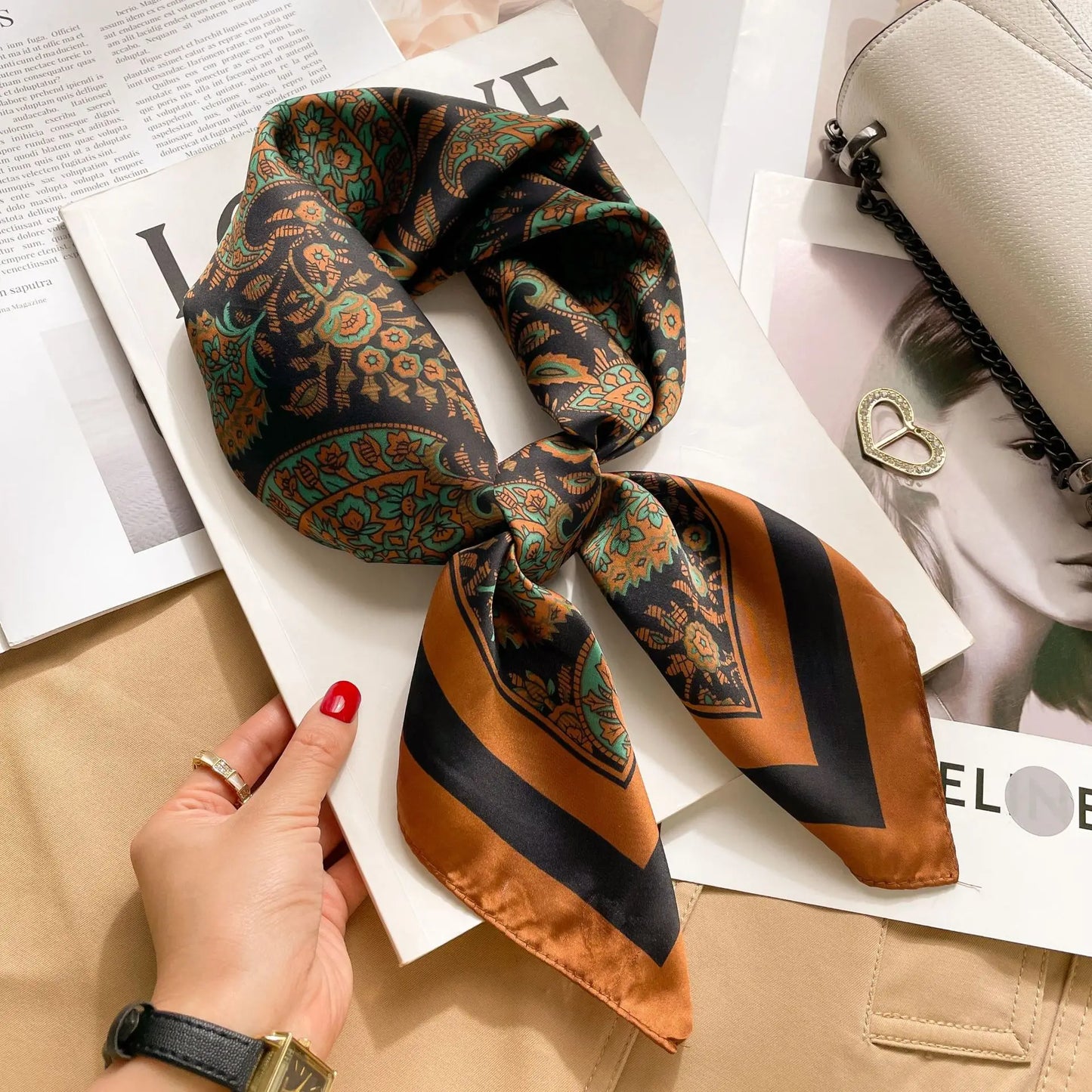 2025 New Fashion Luxury Printed Square Shawl Women 70x70cm Pashmina Silk Scarf Neck Headband Bandana Beauty World Shop