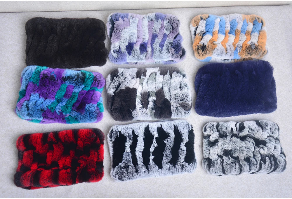 Women Handmade Stretch 100% Real Rabbit Fur Scarf Knit Genuine Rex Rabbit Fur Headbands Girls Natural Rabbit Fur Ring Scarves Beauty World Shop