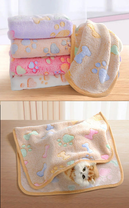 Winter Velvet Pet Sleeping Warm Blanket with Paw/Dot/Bone Pattern, Dog Cat Washing Towel, Fleece Soft Pet Blanket Pet Bed Mat