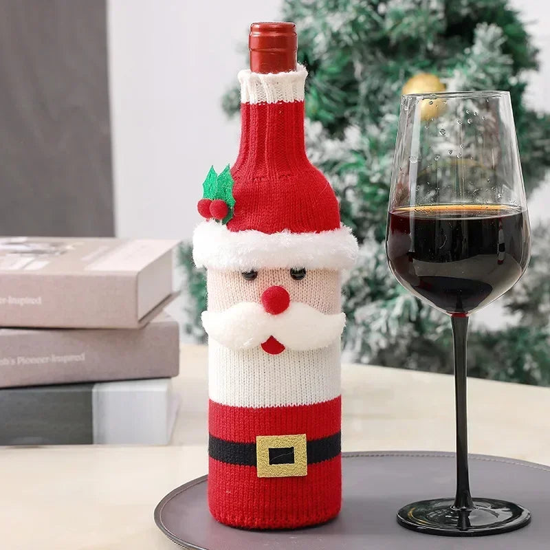 Christmas Wine Bottle Cover Set Santa Snowman Woven Wine Bottle Bags for Christmas Party Dinner Table Decorations New Year Gifts Beauty World Shop
