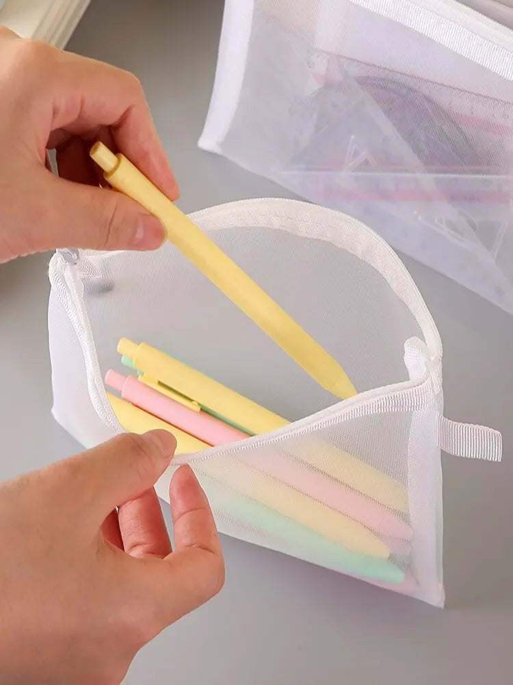 3pcs/Set Transparent Document Bag Mesh Zipper Information Bag Small Fresh Large Capacity Stationery Bag Beauty World Shop