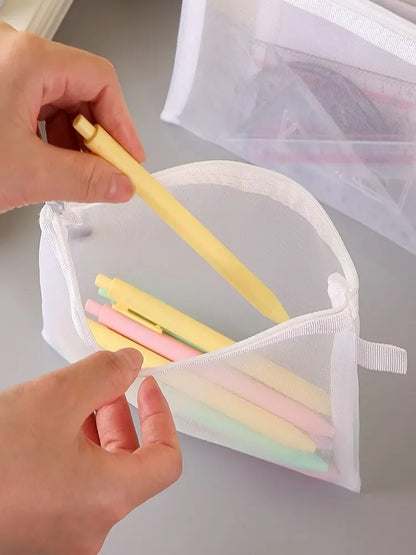 3pcs/Set Transparent Document Bag Mesh Zipper Information Bag Small Fresh Large Capacity Stationery Bag Beauty World Shop