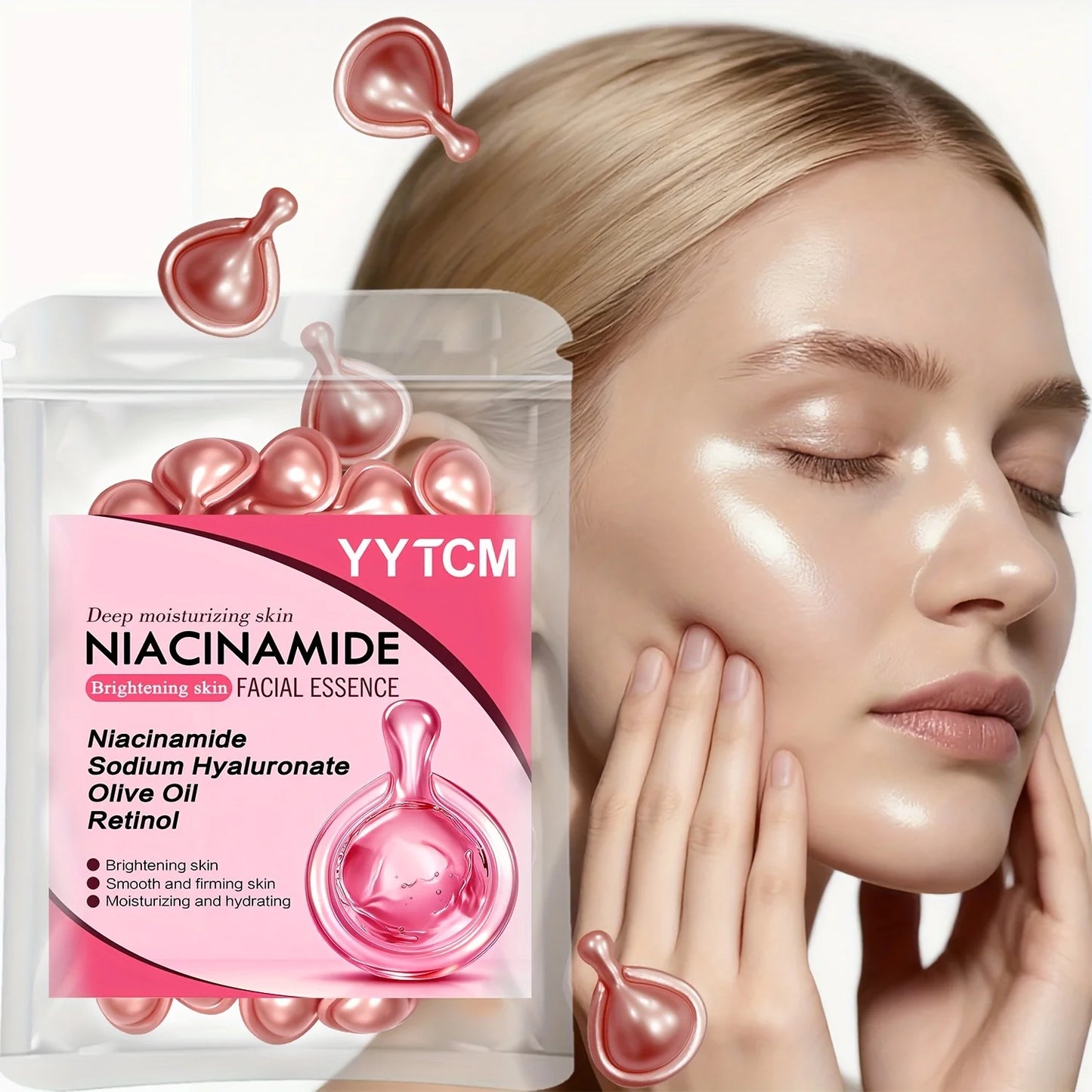 Niacinamide Facial Essence Capsules, Containing Retinol, Olive Fruit Oil, Gardenia Extract, Brighten Skin Tone, Moisturize and Hydrate, and Smooth and Soften Skin (0.5Gx30 Capsules)/Bag-1 Bag Beauty World Shop