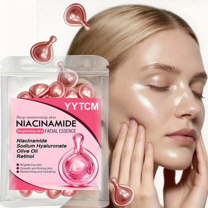 Niacinamide Facial Essence Capsules, Containing Retinol, Olive Fruit Oil, Gardenia Extract, Brighten Skin Tone, Moisturize and Hydrate, and Smooth and Soften Skin (0.5Gx30 Capsules)/Bag-1 Bag Beauty World Shop