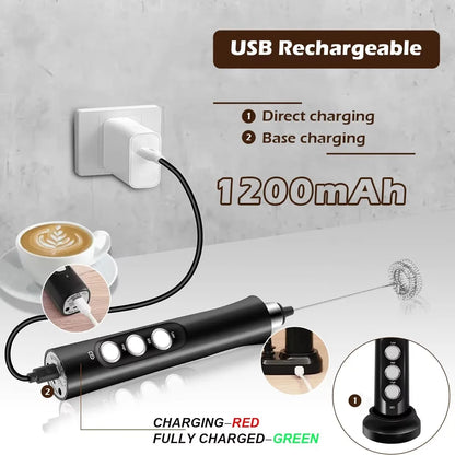 Wireless Rechargeable Electric Milk Frother - 3 Speeds, Handheld Foam Maker for Latte, Cappuccino, Hot Chocolate - USB Rechargea Beauty World Shop