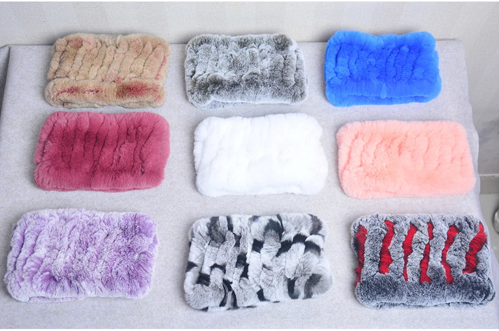 Women Handmade Stretch 100% Real Rabbit Fur Scarf Knit Genuine Rex Rabbit Fur Headbands Girls Natural Rabbit Fur Ring Scarves Beauty World Shop