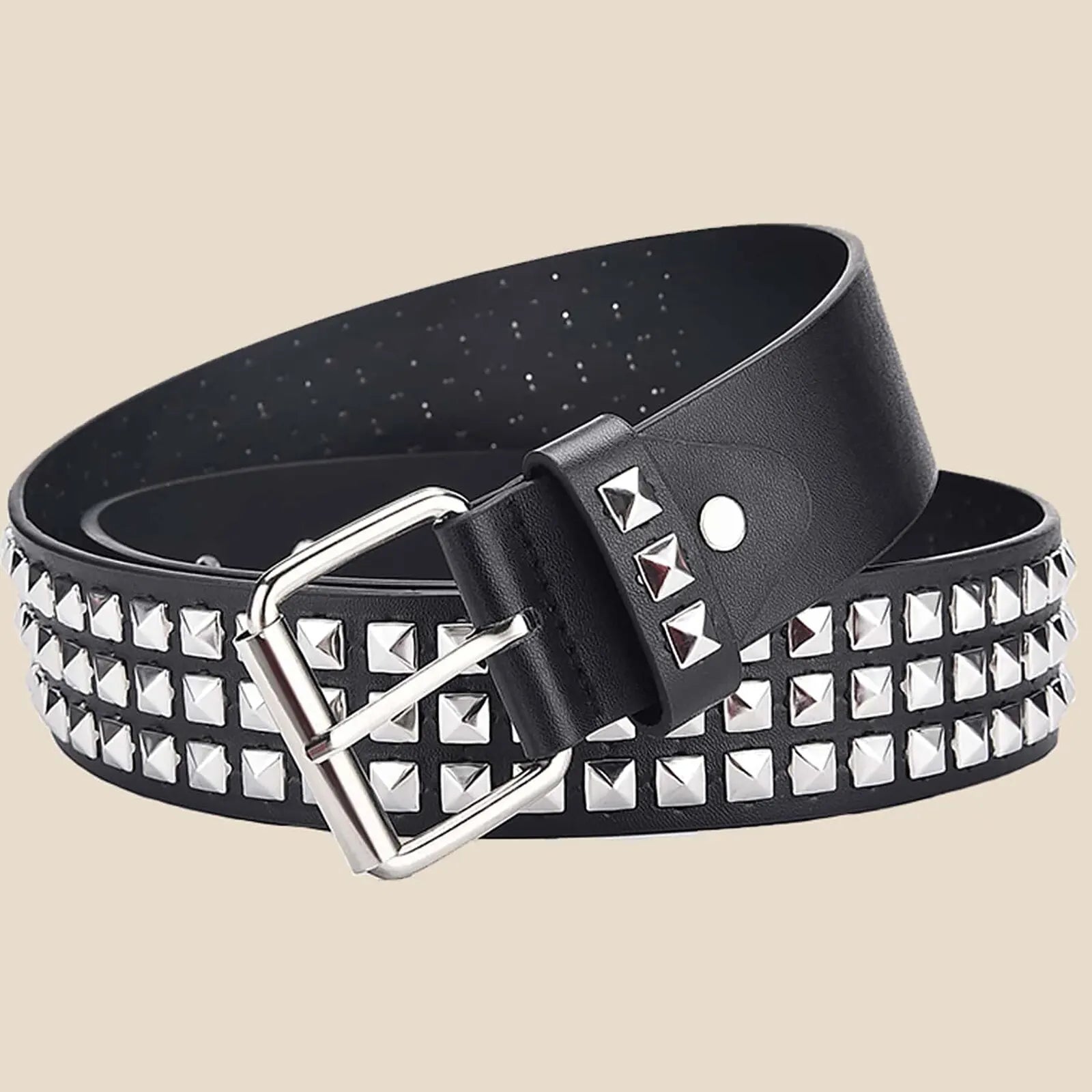 Fashion New Square Bead Rivet Belt Metal Pyramid Belt Men and Women Punk Hardware Jeans Belt Y2K Belt Designer Belt Women's Belt Beauty World Shop