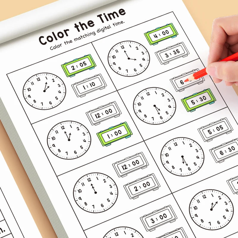 32 Page Telling Time Exercise Time Cognition Book Interactive Game Book about Time Fun Time Game Drawing Learning Book Beauty World Shop