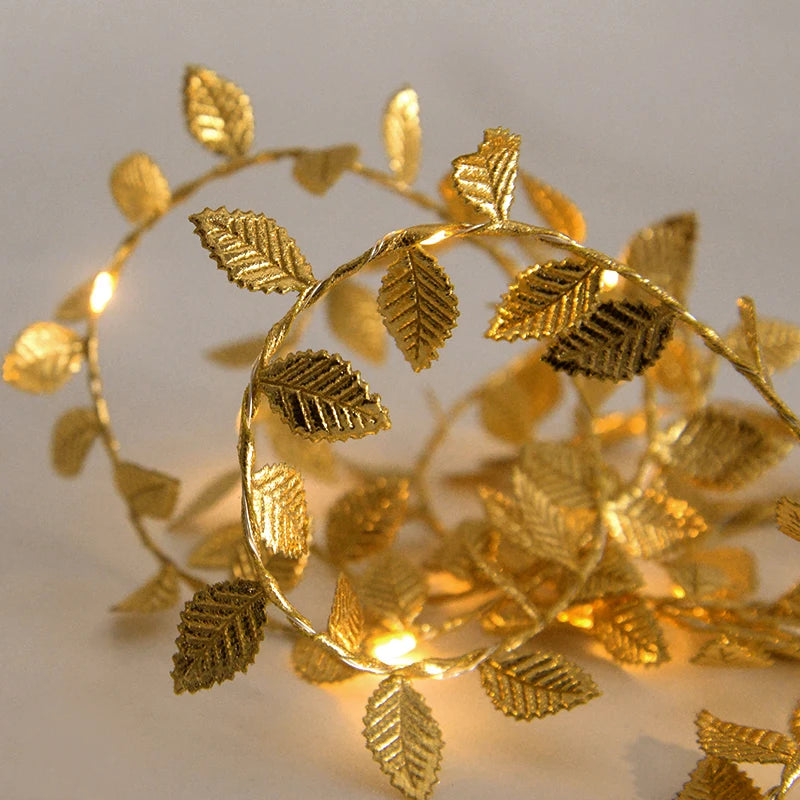 2M 20LED Golden Leaves String Fairy Lights For Wedding Birthday Party Decoration Home Garden Artificial Plant Garland Vine Light Beauty World Shop