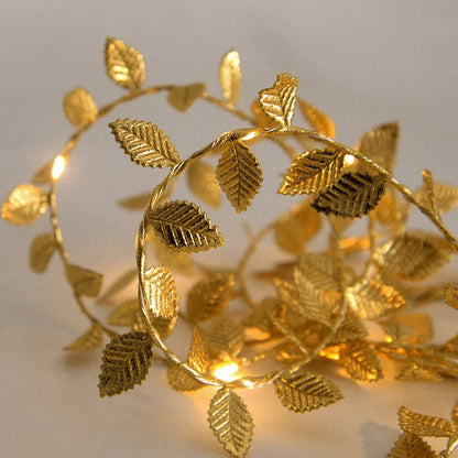 2M 20LED Golden Leaves String Fairy Lights For Wedding Birthday Party Decoration Home Garden Artificial Plant Garland Vine Light Beauty World Shop