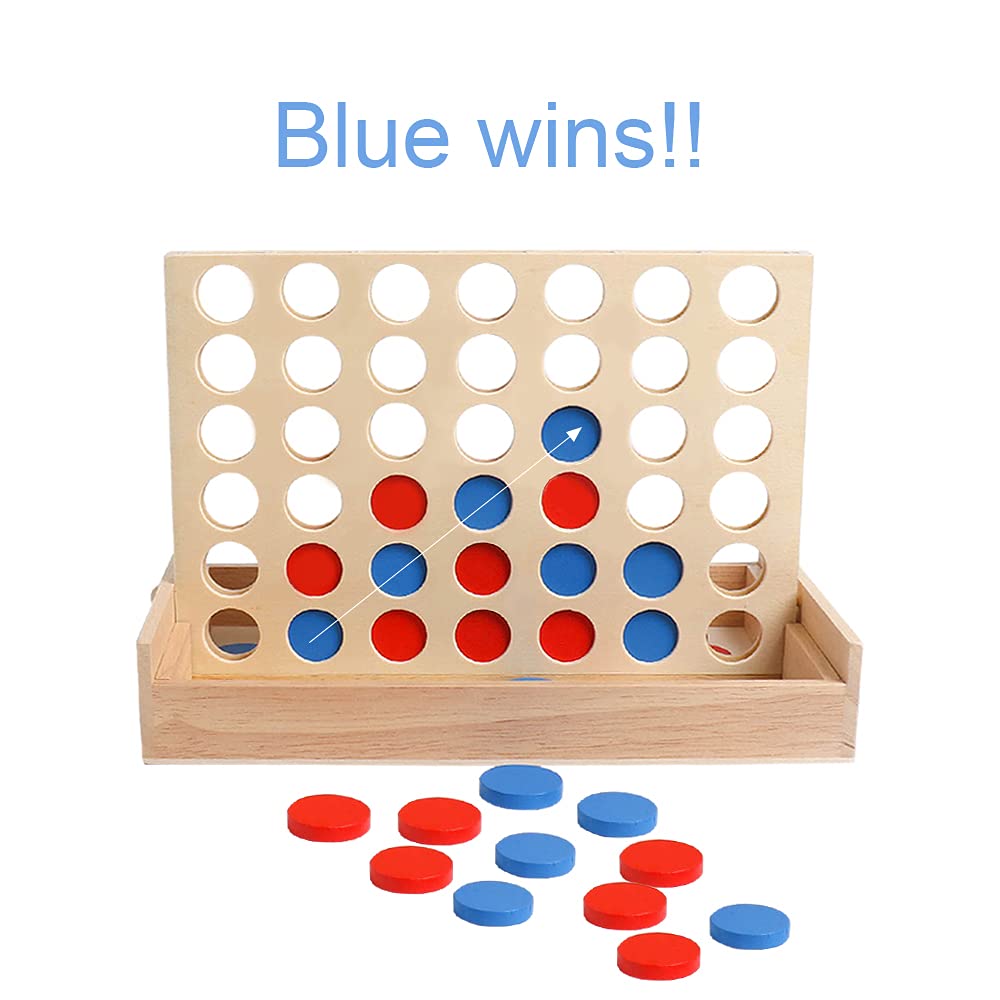 Wooden 4 Row Board Game 4 Connected Games for Travel Board Game Foldable Classic Family Fun Toy Christmas Gift Beauty World Shop