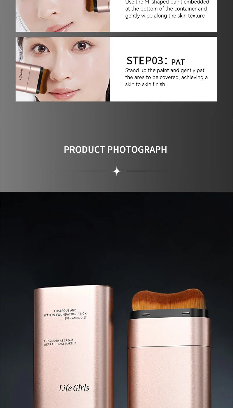 Light and Moist Hydrating Foundation, Natural-Looking, Moisturizing, Shiny, Thin and Lightweight, Double-Headed Makeup Foundation That Rotates for Easy Use, with Its Own Brush, Waterproof, Easy to Apply Makeup, and Easy for B Beauty World Shop