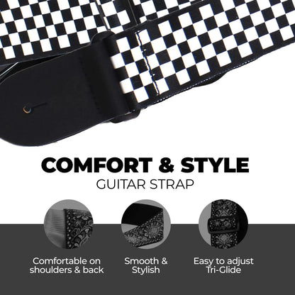 10pcs Guitar Shoulder Strap, Black and White Squares Pattern Adjustable Guitar Shoulder Strap Includes 5 Guitar Picks and 1 Hold Beauty World Shop