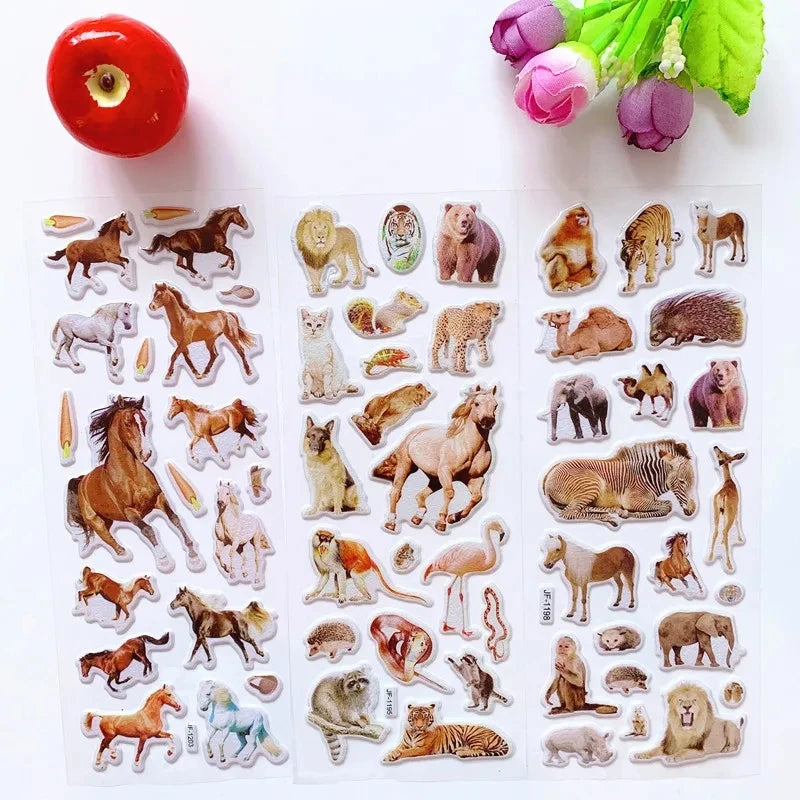 10 Sheets 3D Puffy Stickers Animals Bulk Stickers Scrapbook Decoration Birthday New Year Christmas Gifts for Kids Boys Girls Beauty World Shop