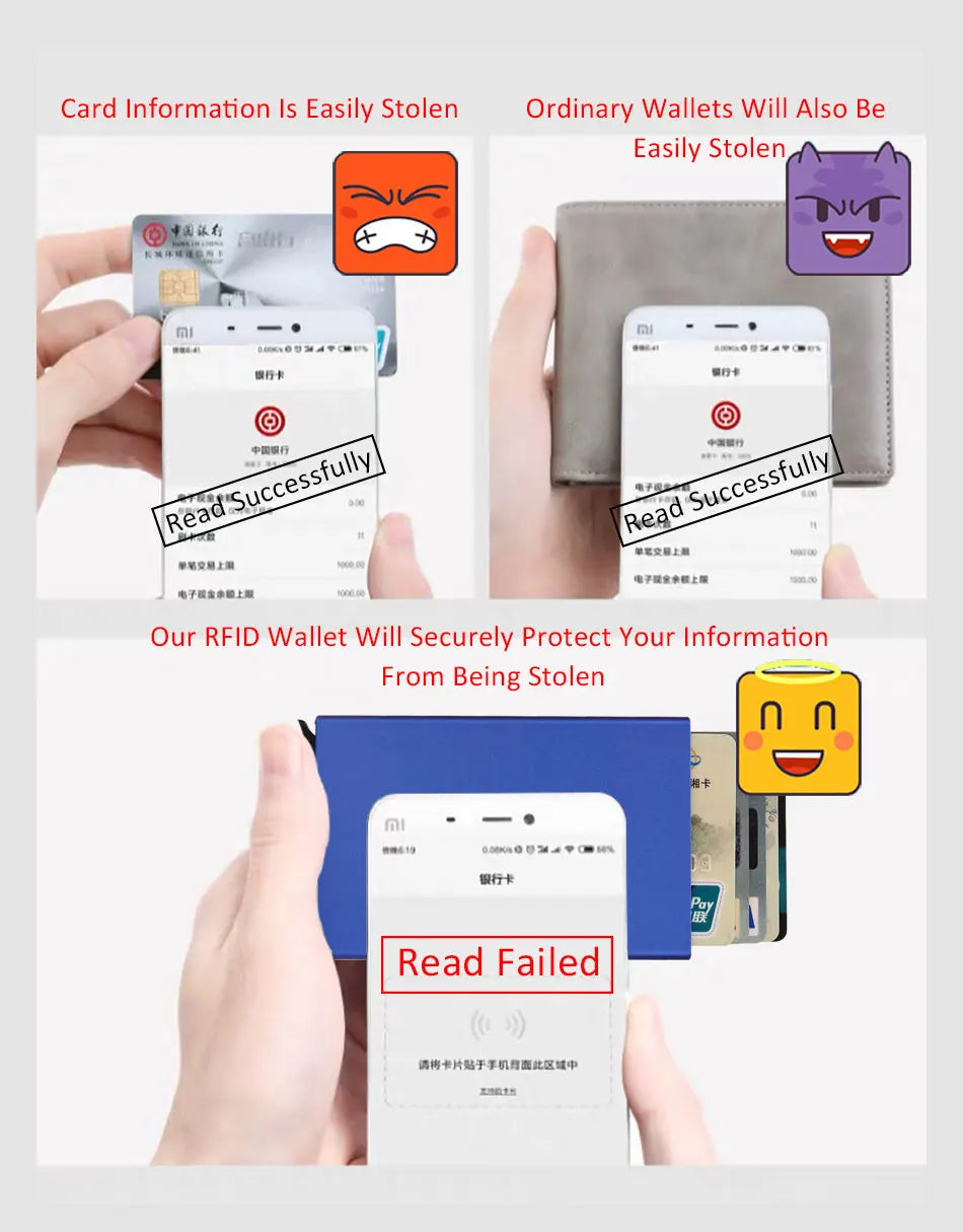 Rfid Smart Wallet Card Holder Metal Thin Slim Men Women Wallets Pop Up Minimalist Wallet Small Black Purse Vallet Walets for Men Beauty World Shop