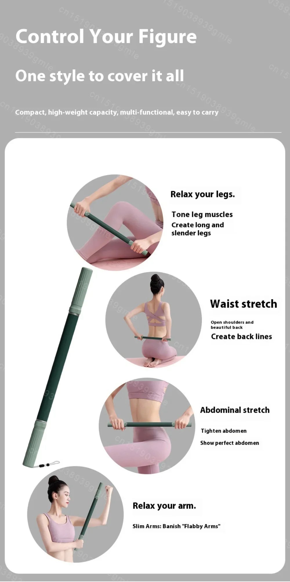 요가 근막 스틱 Yoga Fascia Stick 57cm Extended Muscle Relaxation Massage Roller Yoga Massage Stick for Leg Stretching and Release Fitn Beauty World Shop